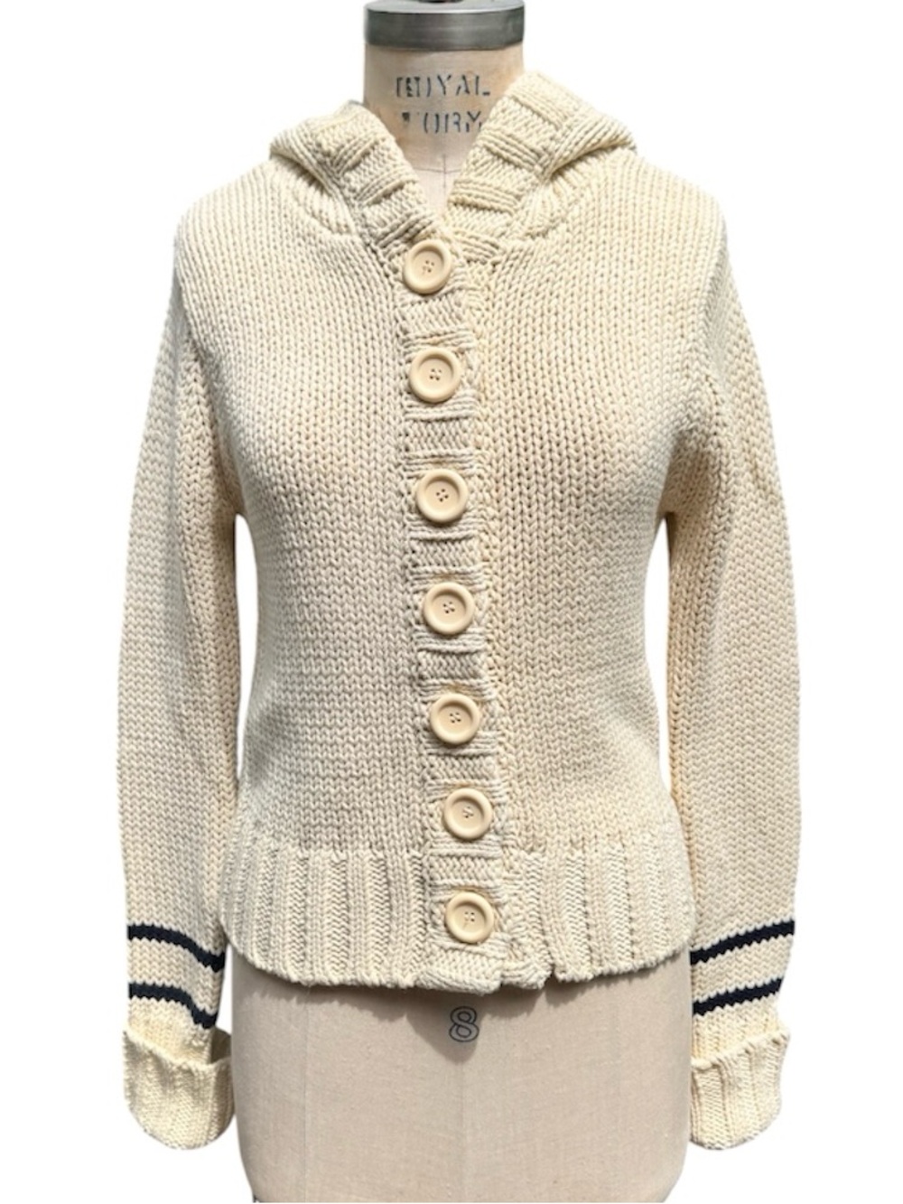 Anthropologie Moth Chunky Button-Front preppy Sweater Hoodie. SIze Medium.